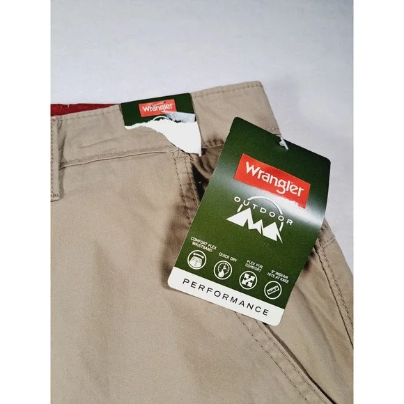Wrangler Outdoor Men's Cargo Shorts Flex Waistband Quick Dry Tan - Picture 6 of 8